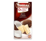 Шоколад Torras білий без цукру кокос 80 г/48
