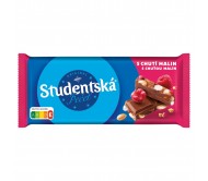 Шоколад Studentska молочний з арахісом, желе та шматочками малини 170 г