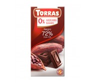 Шоколад Torras чорний без цукру 72% какао 75 г/48