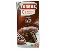 Шоколад Torras чорний без цукру 72% какао 75 г/48