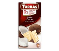 Шоколад Torras білий без цукру кокос 80 г/48