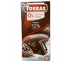 Шоколад Torras чорний без цукру 72% какао 75 г/48