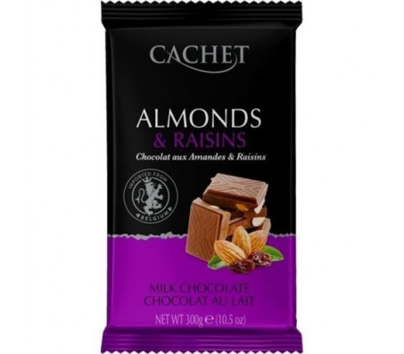 Шоколад Cachet молочний мигдаль + родзинки 300 г/12 - Купить в интернет магазине DF.ZP.UA