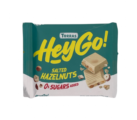Шоколад Torras Hey Go білий з фундуком та морською сіллю без цукру 60 г/15