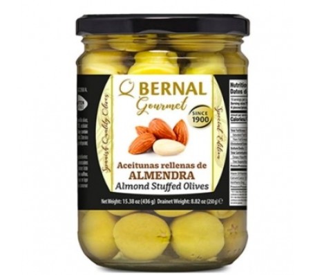 Оливки Bernal Gormet фаршировані мигдалем 436 г/12