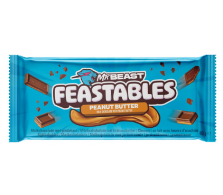 Шоколад Mr Beast Feastables молочний Peanut Butter з арахісовою пастою 60 г/10