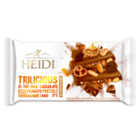 Шоколад Heidi молочний Trilicious горіхи, кренделі, брауні 180 г/20