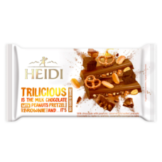 Шоколад Heidi молочний Trilicious горіхи, кренделі, брауні 180 г/20