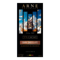 Шоколад Arne чорний з мигдалем та апельсином 57% 100 г/12