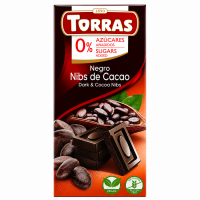 Шоколад Torras черный без сахара с какао крошками без сахара 75 г/40