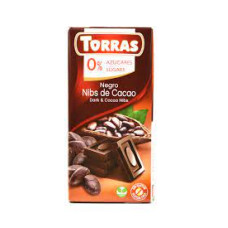 Шоколад Torras черный без сахара с какао крошками без сахара 75 г/40