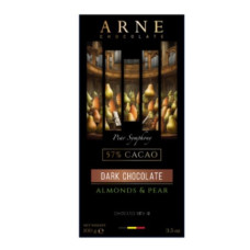 Шоколад Arne чорний з мигдалем та грушею 57% 100 г/12