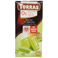 Шоколад Torras белый без сахара с чаем матча 75 г/48