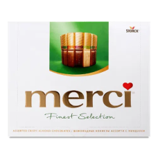 Цукерки шоколадні Merci асорті з мигдалем 250 г