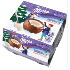 Шоколад молочний Milka Snowballs кульки з кремовою молочною начинкою 112 г/20