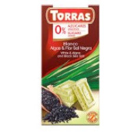 Шоколад Torras білий без цукру з водоростями і чорною сіллю  75 г